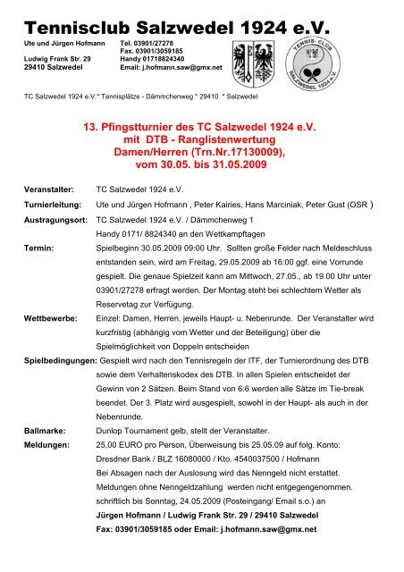 Tennisclub Salzwedel 1924 e.V. - sportverbund.de