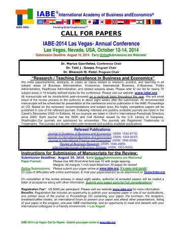 IABE 2014 Las Vegas Fall Conference - Research / Teaching Excellence in Business and Economics