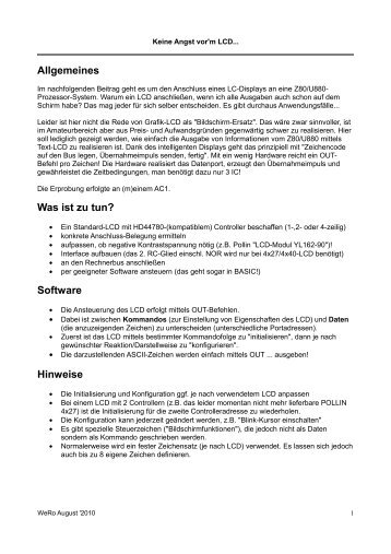 Allgemeines Was ist zu tun? Software Hinweise - ac1-info.de