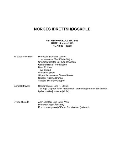 Styreprotokoll - Norges idrettshÃ¸gskole