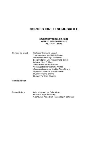 Protokoll nr. 10/12 - Norges idrettshÃ¸gskole