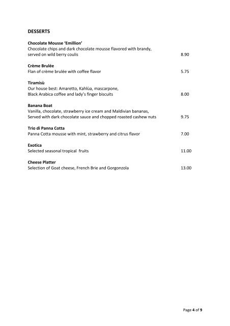 reethi grill menu - Reethi Beach Resort