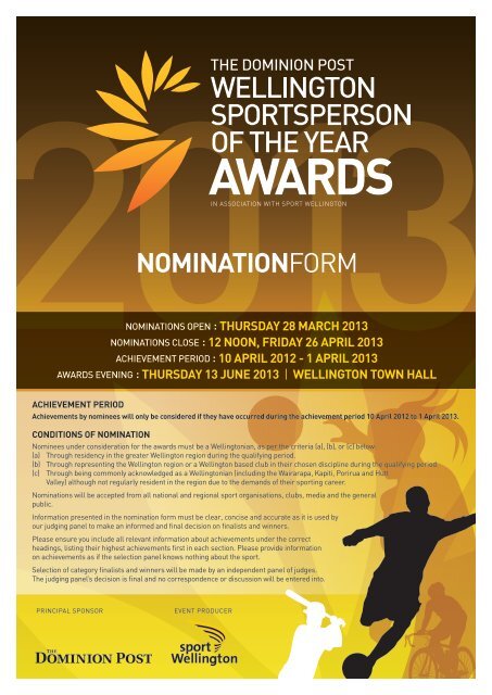 nominationform - Sport Wellington