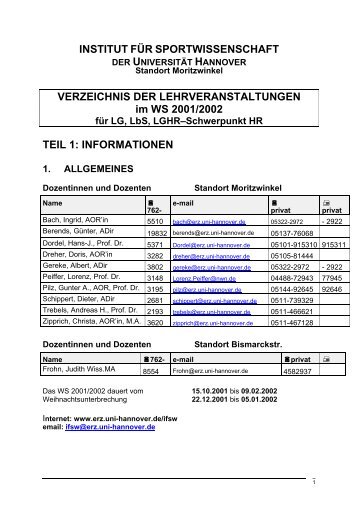 VERZEICHNIS DER LEHRVERANSTALTUNGEN im WS 2001/2002 ...