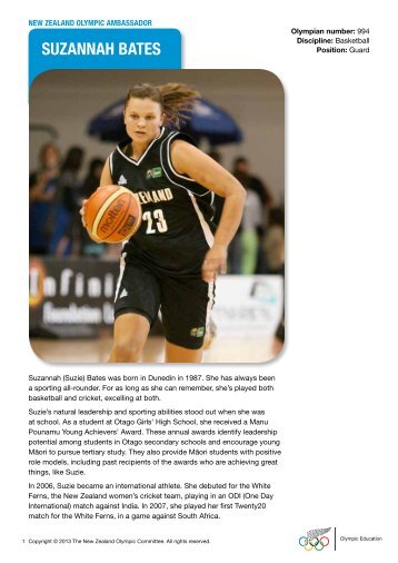 Suzannah Bates, Basketball - New Zealand Olympic Committee