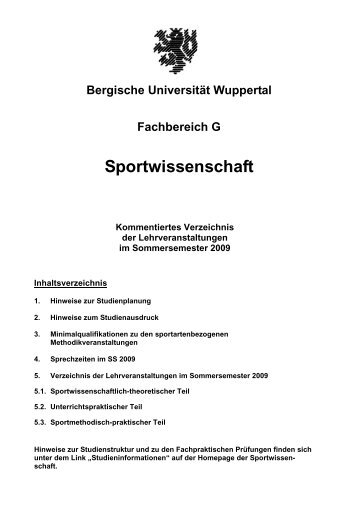 SS 2009 - Fachbereich Sportwissenschaft der UniversitÃ¤t Wuppertal ...