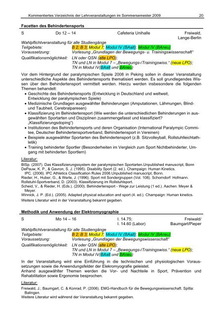 SS 2009 - Fachbereich Sportwissenschaft der UniversitÃ¤t Wuppertal ...