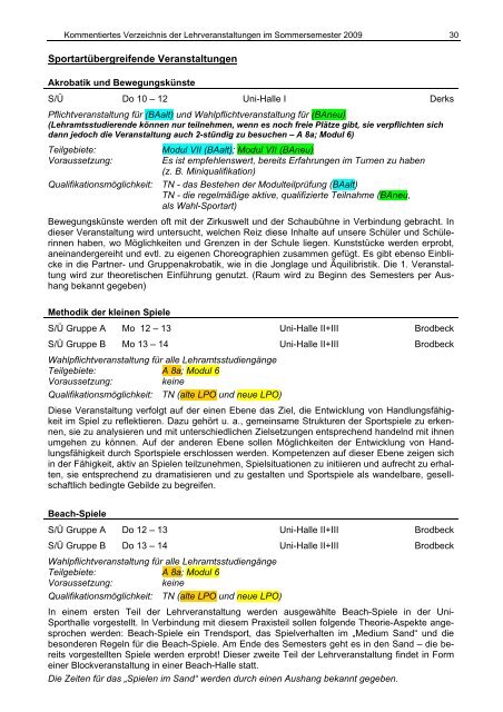 SS 2009 - Fachbereich Sportwissenschaft der UniversitÃ¤t Wuppertal ...