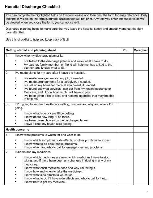 Hospital Discharge Checklist - WebMD