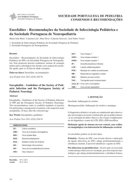 Encefalites - Sociedade Portuguesa de Pediatria