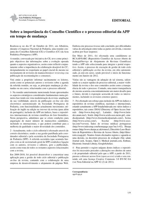 Acta Ped Vol 42 N 4 - Sociedade Portuguesa de Pediatria