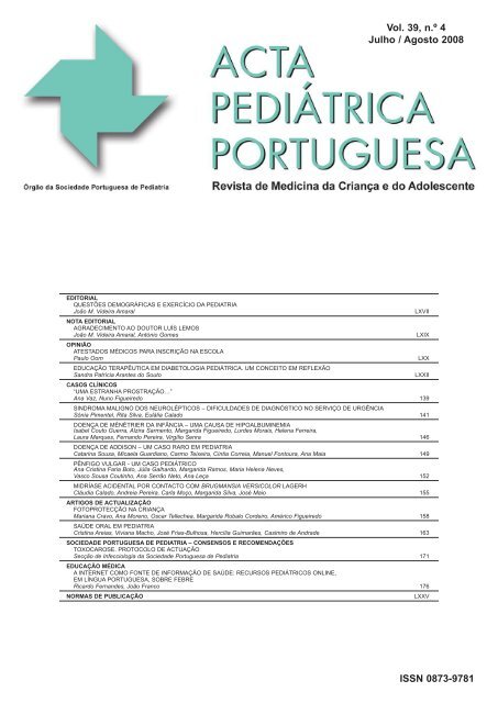 Acta Ped Vol 39 N 4:Acta Ped Vol 39 N 4 - Sociedade Portuguesa ...