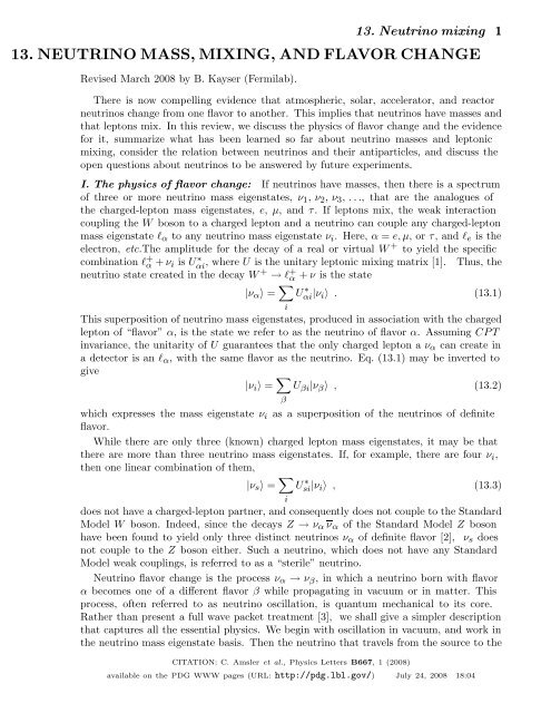 13. neutrino mass, mixing, and flavor change - Particle Data Group