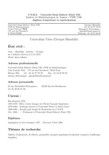 Curriculum Vitae (Georges Skandalis) Â´Etat civil : Cursus ... - CMUP