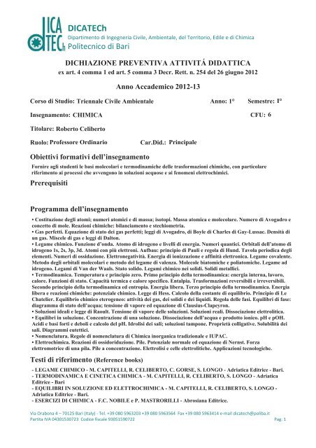 Celiberto Chimicapdf Dicatech Politecnico Di Bari