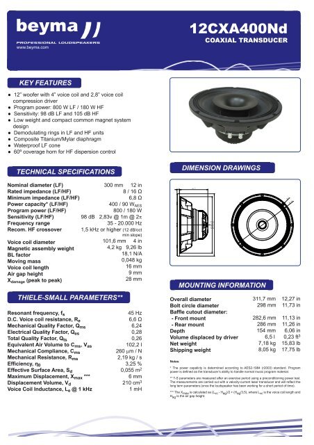 12CXA400Nd Beyma 12CXA400Nd Beyma
