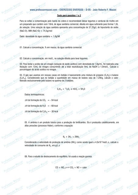 www.professormazzei.com â EXERCÃCIOS DIVERSOS â D-05 ...