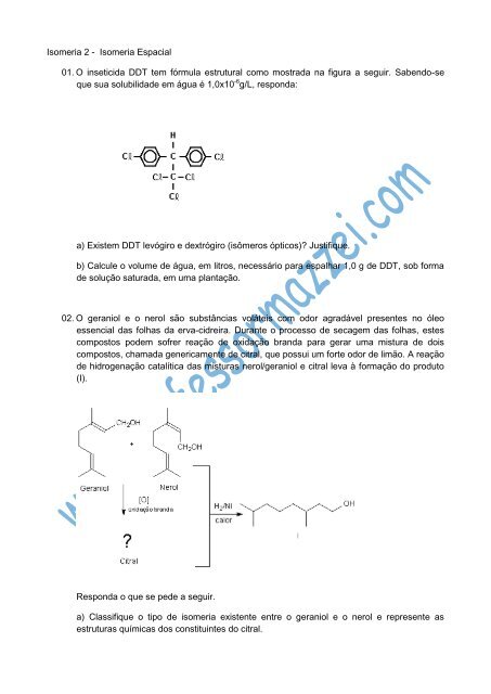 Isomeria Espacial 01. O inseticida DDT tem ... - Professor Mazzei