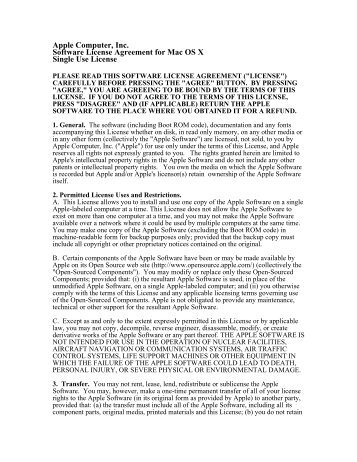 Apple Computer, Inc. Software License Agreement for ... - Apple Store