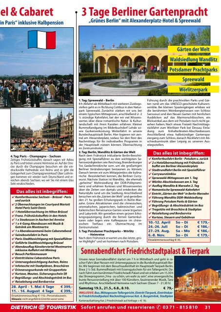 Reisekale Nder 2011 - Dietrich Touristik Busreisen