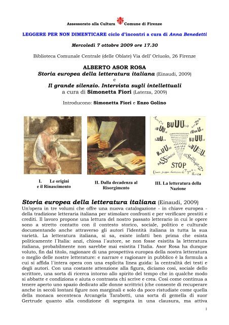 Storia europea della letteratura italiana - Comune di Firenze