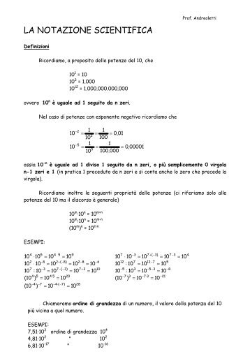 Esercizi su notazione scientifica e uso calcolatrice - Sito del prof ...