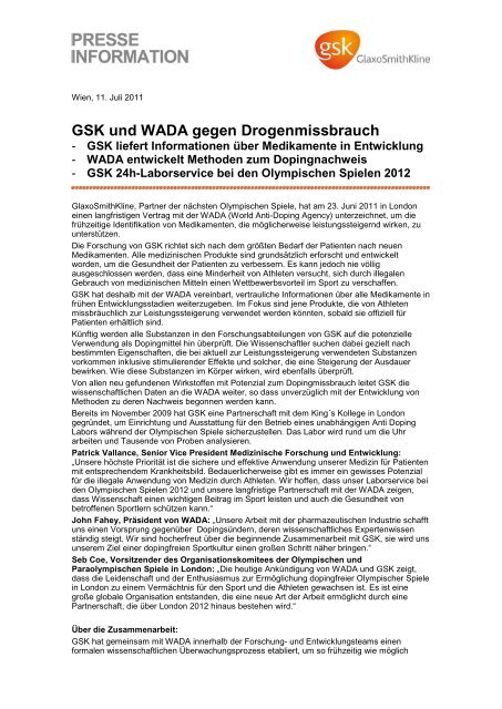GSK und WADA gegen Drogenmissbrauch (PDF) - GlaxoSmithKline ...