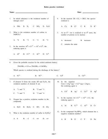 Worksheet 4: SingleReplacement Reactions   ScienceGeek.net