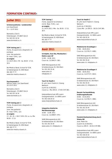 FORMATION CONTINUE# Juillet 2011 AoÃ»t 2011 - SBO-TCM