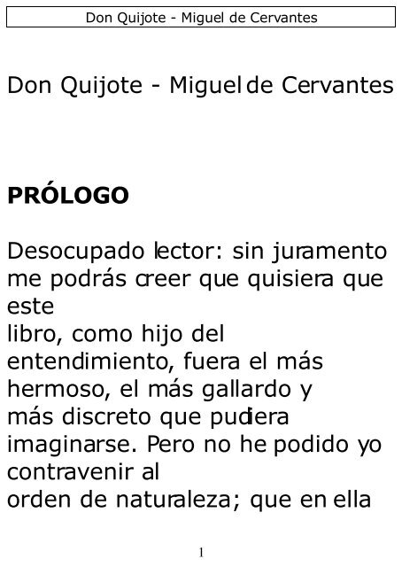 Don Quijote - Miguel de Cervantes PRÃLOGO Desocupado lector ...