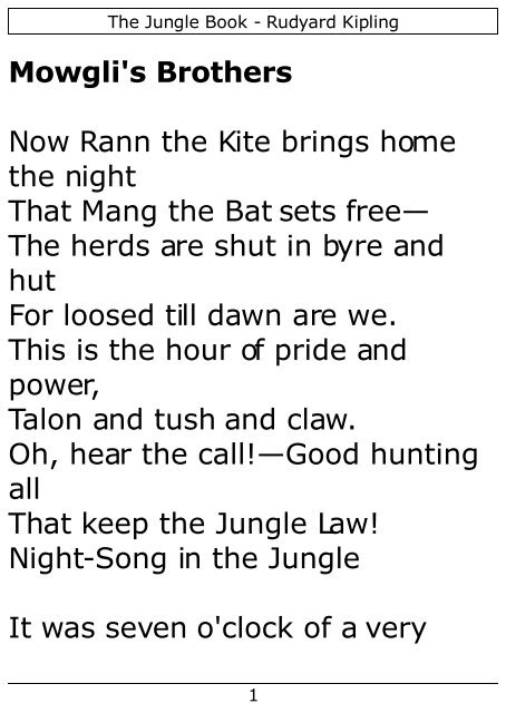 Mowgli's Brothers Now Rann the Kite brings home the night That ...