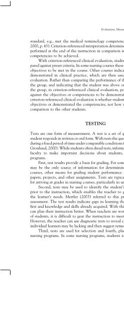Evaluation and testing in nursing education - Springer Publishing
