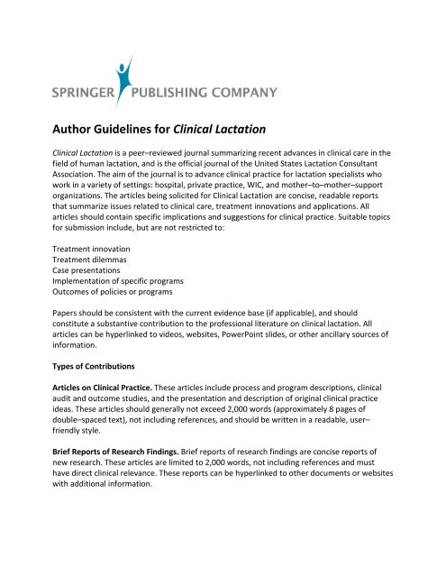 Guidelines for Authors - Springer Publishing