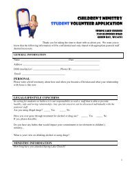 Children's Ministry STUDENT Volunteer Application - Spring Lake ...