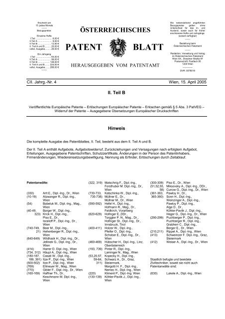 Osterreichisches Patent Blatt Das Osterreichische Patentamt