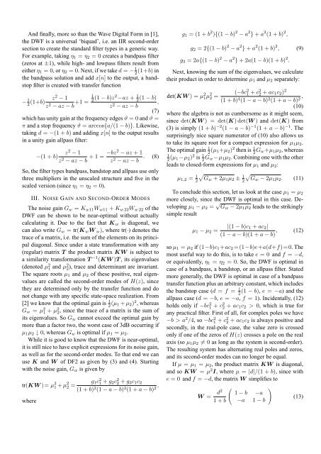 The Direct Wave Form Digital Filter Structure - Signal Processing ...