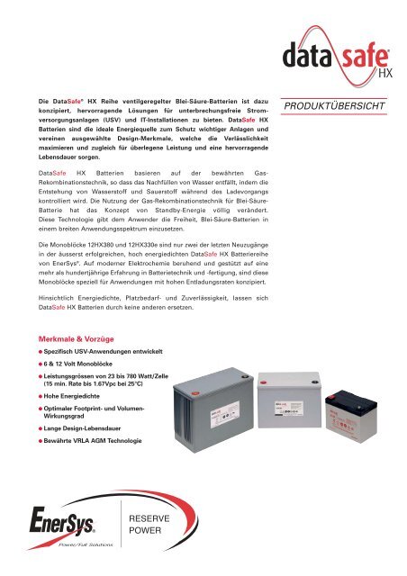 PRODUKTÜBERSICHT - EnerSys - EMEA