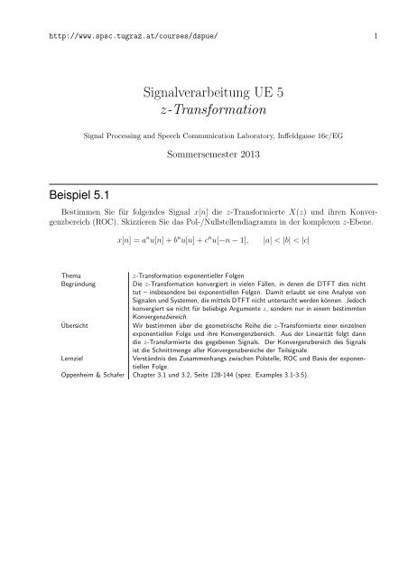 Signalverarbeitung UE 5 z-Transformation - Signal Processing and ...