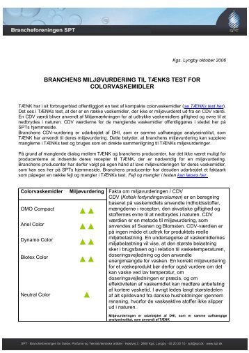 Branchens miljÃ¸vurdering af TÃ¦nks test for colorvaskemidler - SPT