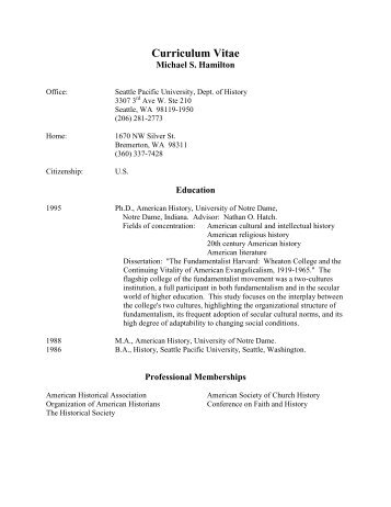 Curriculum Vitae - Seattle Pacific University