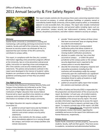 2011 Annual Security & Fire Safety Report - Seattle Pacific University