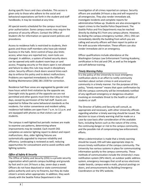 2011 Annual Security & Fire Safety Report - Seattle Pacific University