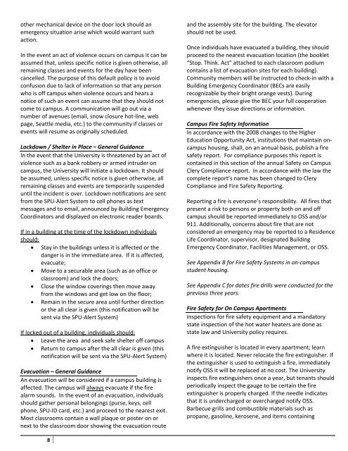2011 Annual Security & Fire Safety Report - Seattle Pacific University