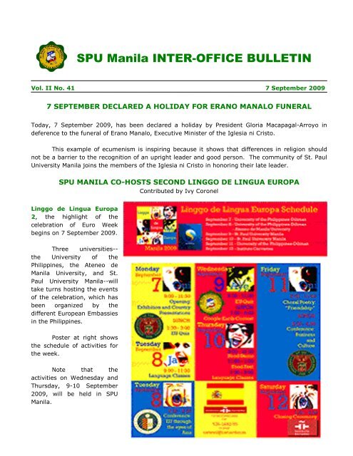 SPU Manila INTER-OFFICE BULLETIN - St. Paul University Manila