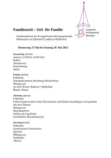 Zeit für Familie - Evangelische Kirchengemeinde Hohenacker