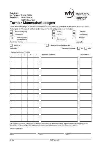 Turnier-Mannschaftsbogen - Spvgg Rommelshausen