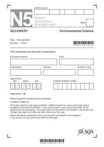 Environmental Science Specimen Question Paper National 5