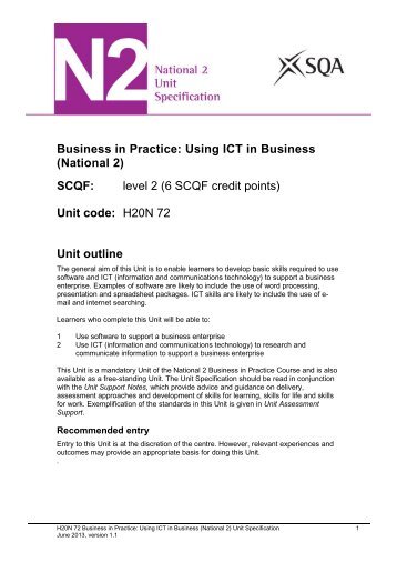 Business in Practice: Using ICT in Business (National 2 ... - SQA