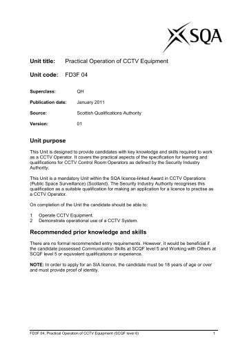 FD3F 04, Practical Operation of CCTV Equipment - SQA