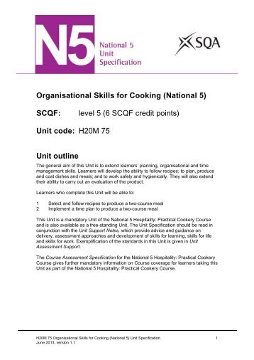 Organisational Skills for Cooking (National 5) - Scottish ...